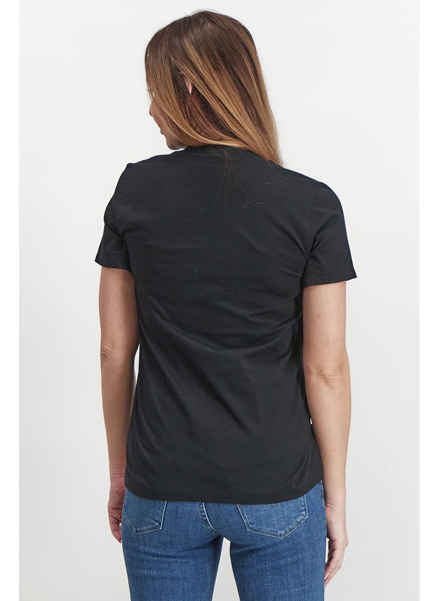 Women Crew Neck Short Sleeve Graphic Print T-shirt, Black and White
