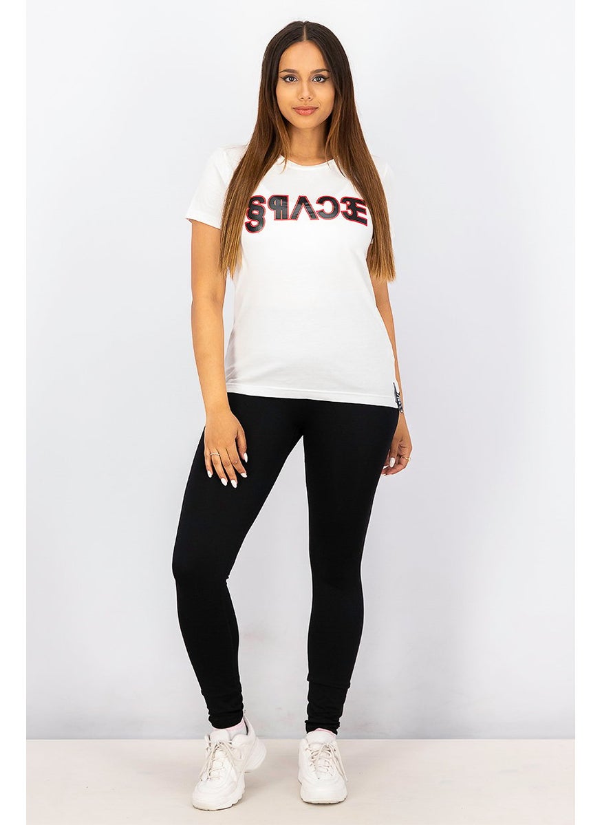 Women Crew Neck Short Sleeve Graphic Print T-Shirt, White