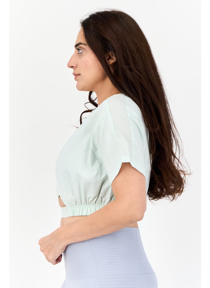 Women Sportswear Fit Short Sleeves Outdoor Crop Top, Mint Green