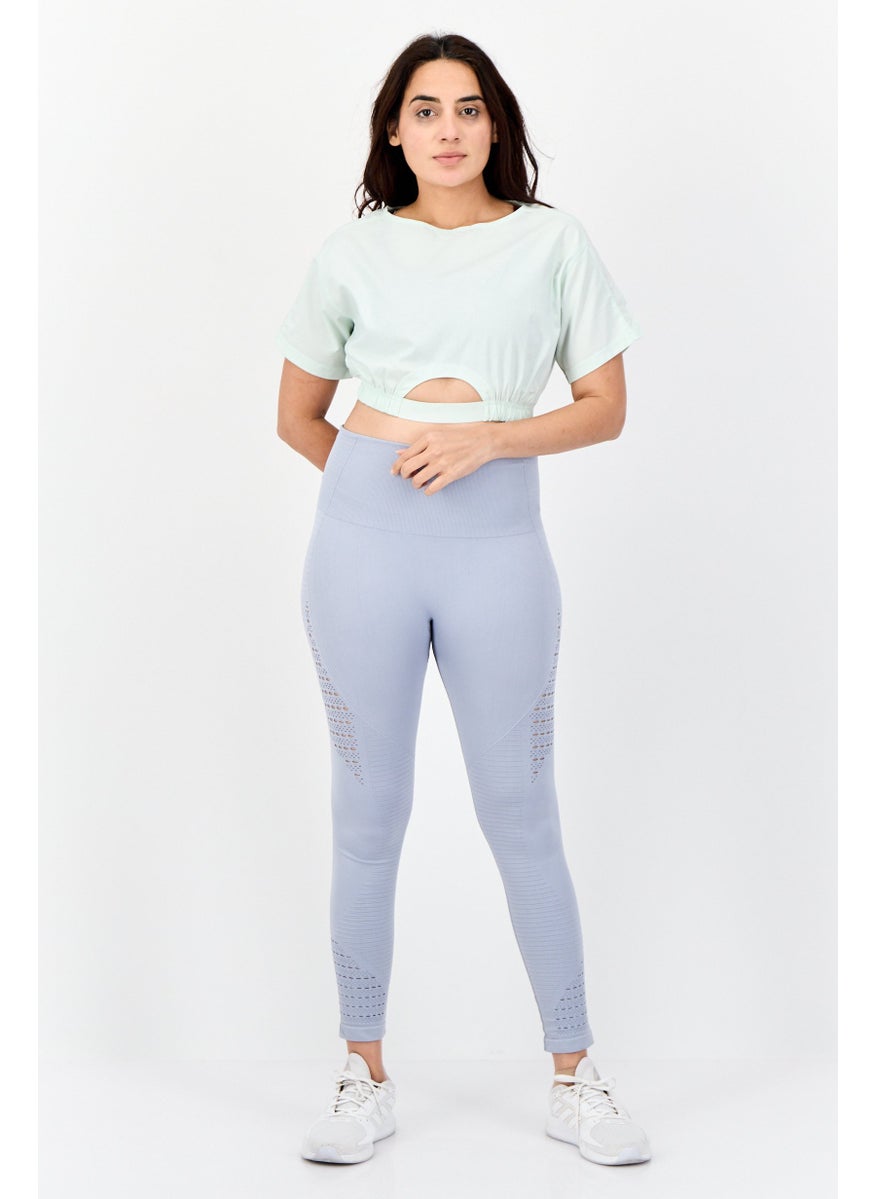 Women Sportswear Fit Short Sleeves Outdoor Crop Top, Mint Green