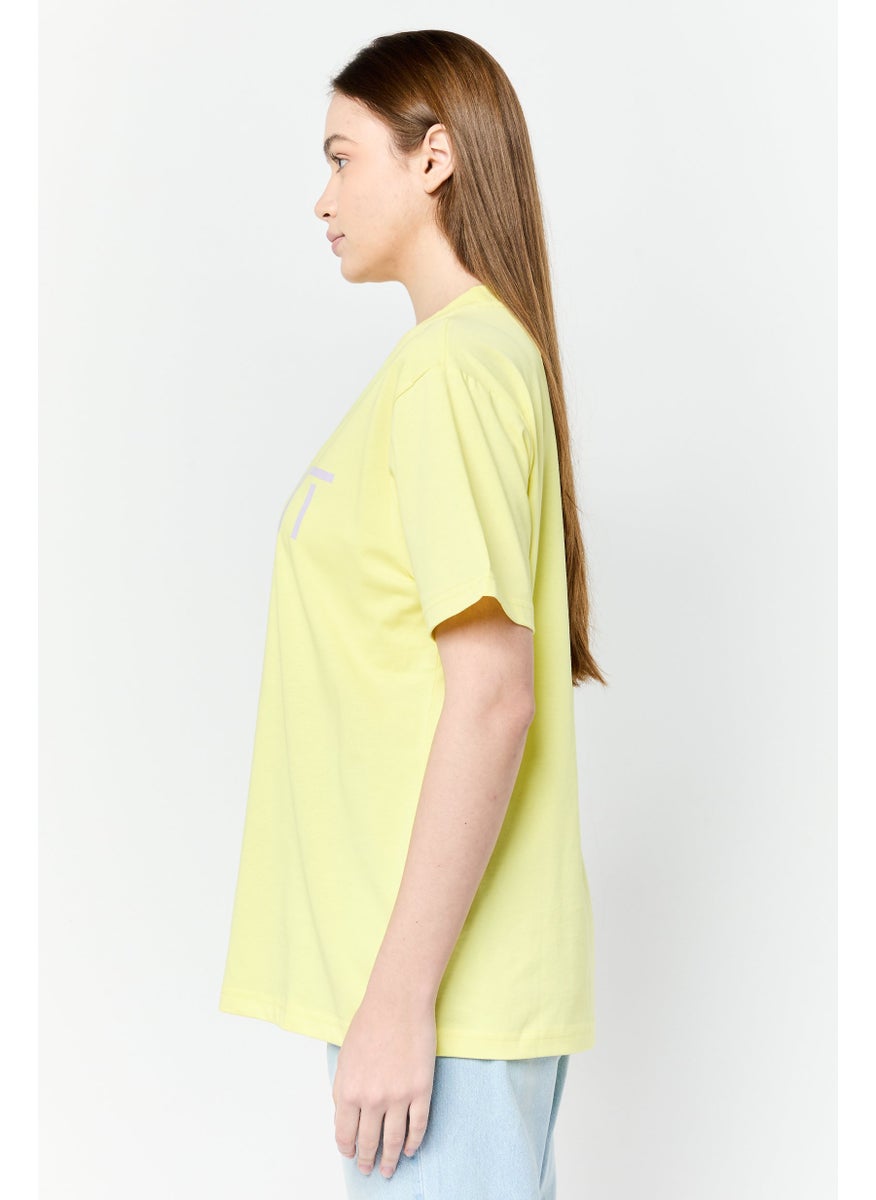 Women Crew Neck Brand Logo Short Sleeves T-shirt, Yellow