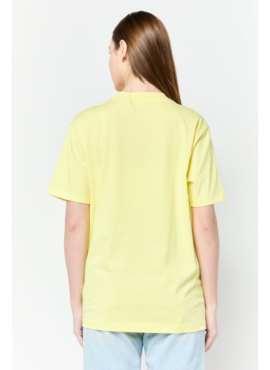 Women Crew Neck Brand Logo Short Sleeves T-shirt, Yellow
