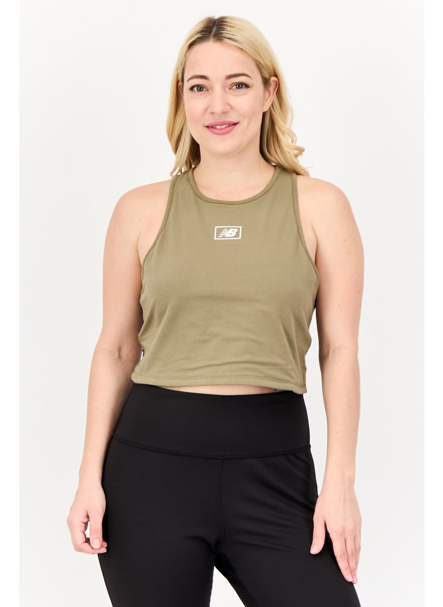 Women Sportswear Fit Sleeveless Running Crop Top, Olive