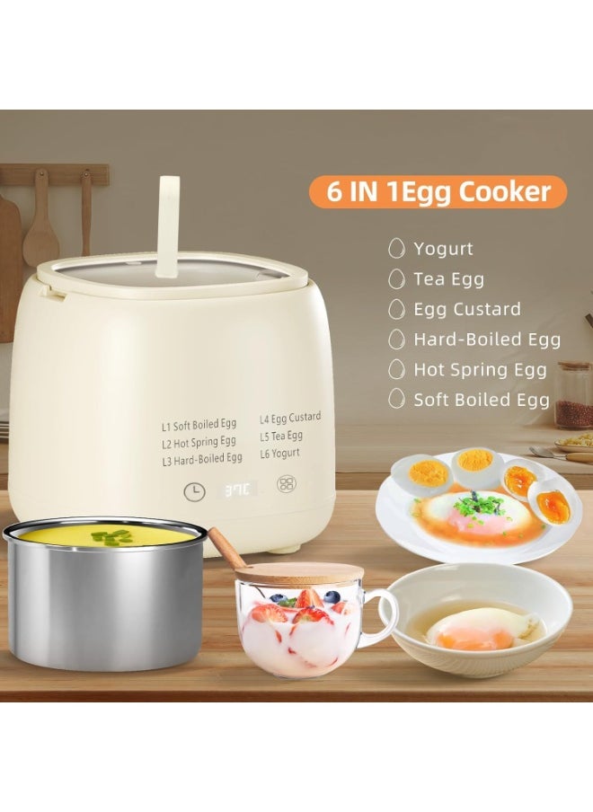 Rapid Egg Cooker, 6 in 1 Timable Egg Cooker for Hard Boiled Eggs, Soft Boiled, Egg Custard, Yogurt, Electric Egg Boiler with Auto Shut Off and Beep Alarm, Smart Egg Maker for Home, Kitchen