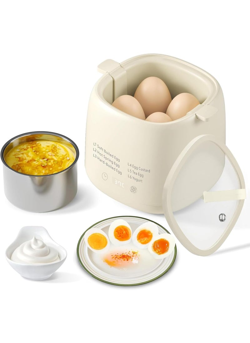 Rapid Egg Cooker, 6 in 1 Timable Egg Cooker for Hard Boiled Eggs, Soft Boiled, Egg Custard, Yogurt, Electric Egg Boiler with Auto Shut Off and Beep Alarm, Smart Egg Maker for Home, Kitchen