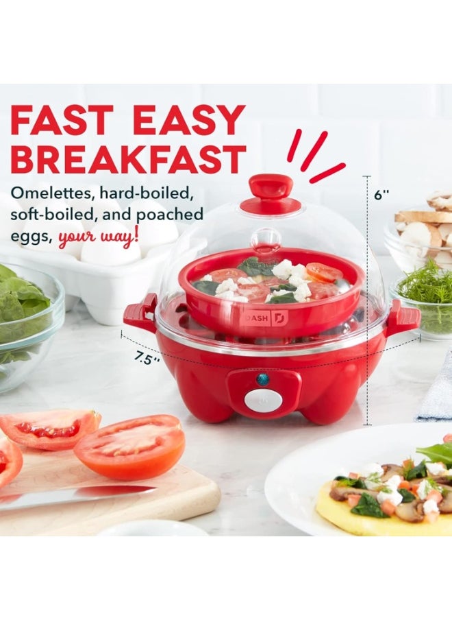 Dash Rapid Egg Cooker: 6 Egg Capacity Electric Egg Cooker for Hard Boiled Eggs, Poached Eggs, Scrambled Eggs, or Omelets with Auto Shut Off Feature, Red