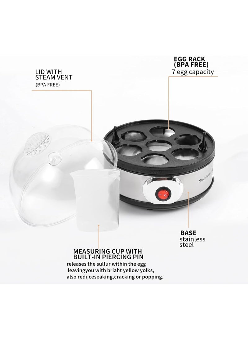 Rapid Egg Boiler Electric 350W, 7-Egg Capacity Soft, Medium, Hard-Boiled Egg Cooker with Auto Shut-Off Features Stainless Steel Shell, Transparent Lid, Measuring Cup,BPA Free