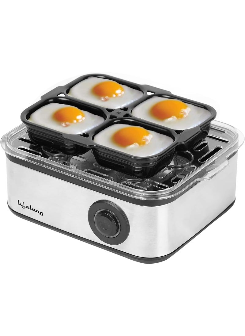 2-in1 Egg Boiler and Poacher 500-Watt (Transparent and Silver Grey), Boil 8 eggs, Poach 4 eggs, Easy to clean