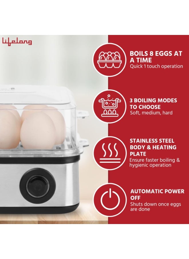 2-in1 Egg Boiler and Poacher 500-Watt (Transparent and Silver Grey), Boil 8 eggs, Poach 4 eggs, Easy to clean