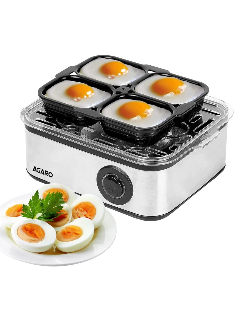Grand Egg Boiler And Poacher,2-in1 Boils 8 Eggs, Poach 4 Eggs, Steamed Vegetables, 3 Boiling Modes, Stainless Steel Body, Transparent Lid, 500W, Silver