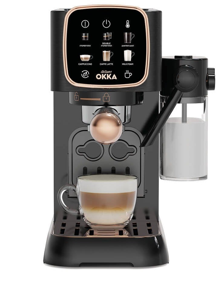 Okka Solo Espresso Machine Semi Automatic Power : 1628 W Pressure: 15 bar Water Capacity: 1.1 L 1628 W OK0032-0400 Black/copper Black/copper