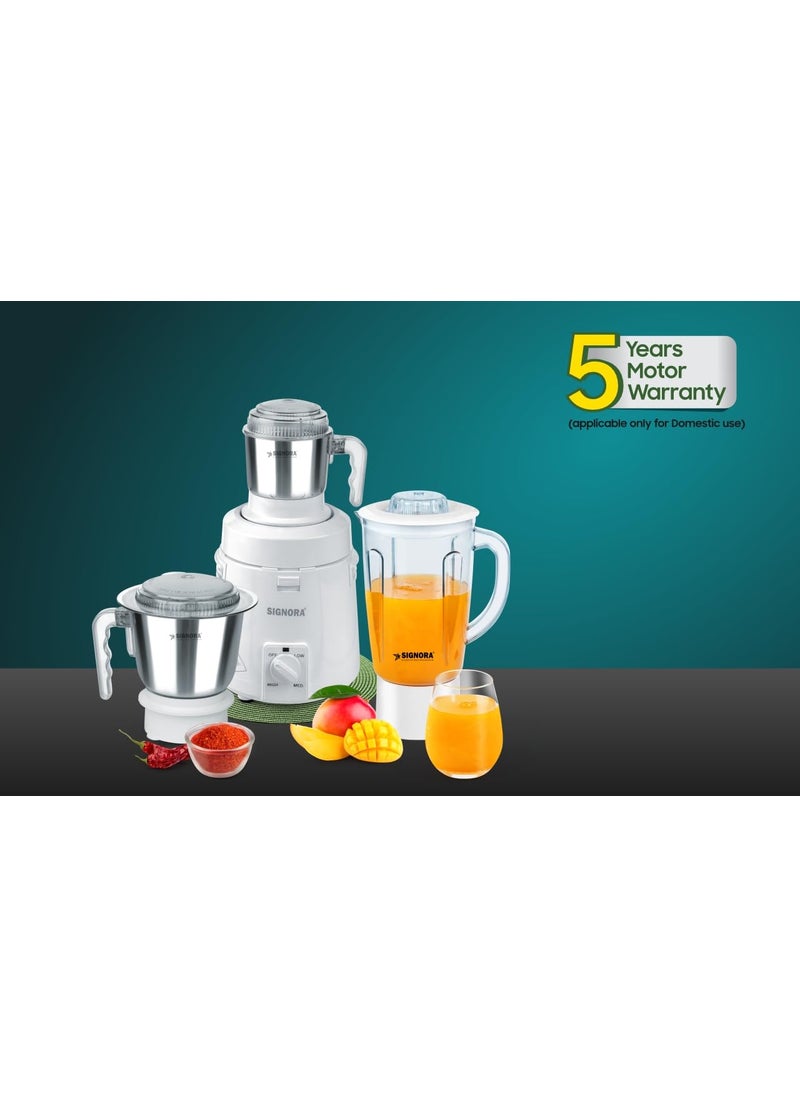 Signora Powermatic 945 Watts 3 In 1 Mixer Grinder German Double Ball Bearing Motor 22000 Rpm for Wet Dry Grinding 5 Years Motor Warranty Unbreakable Polycarbonate 3 Jars 05L1L175L