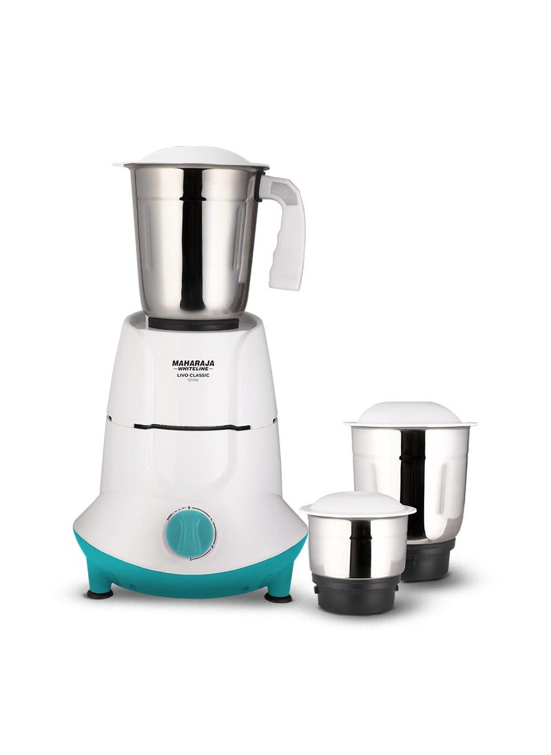 Maharaja Whiteline Livo Classic Mixer Grinder, 500W -MX-250 (Blue & White)
