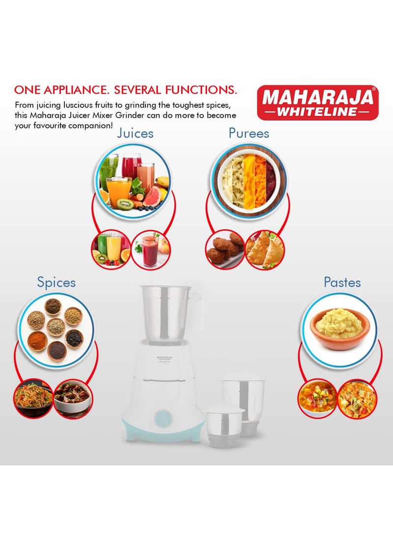 Maharaja Whiteline Livo Classic Mixer Grinder, 500W -MX-250 (Blue & White)
