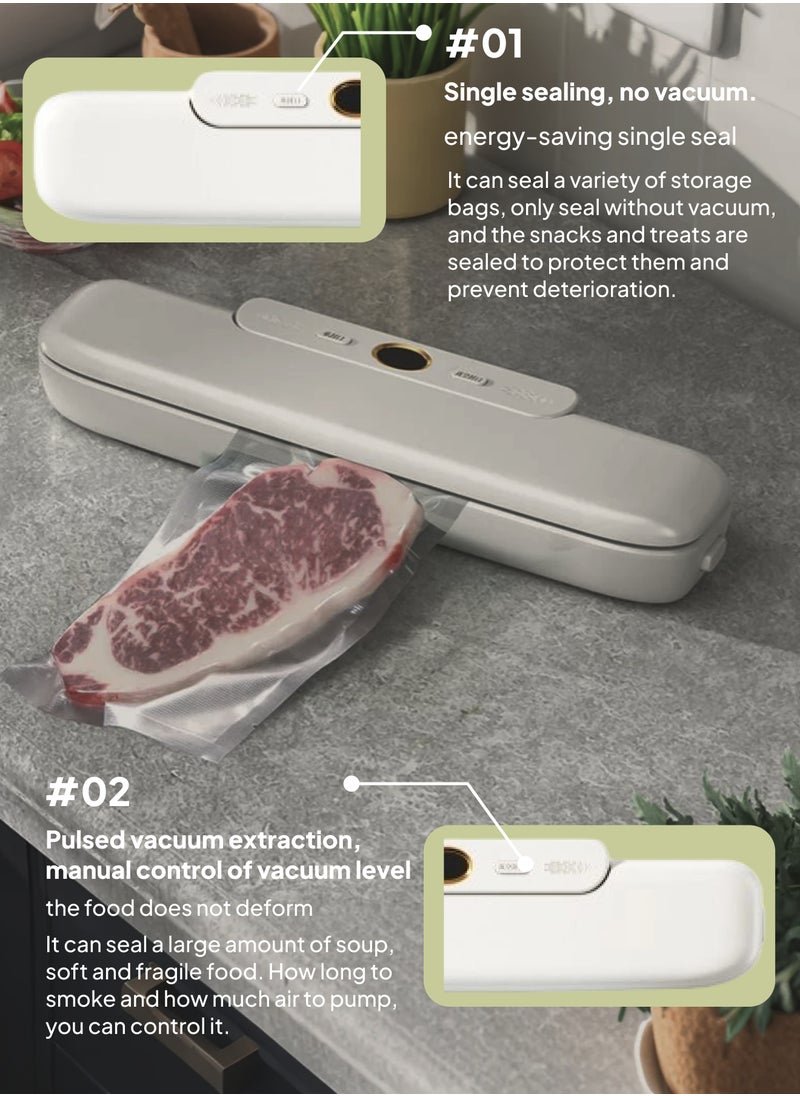 Portable Automatic Vacuum Sealer Machine - Ultra-Strong Suction, 300mm Seal, External Vacuum Function, Compact & Stylish for Home & Commercial Use