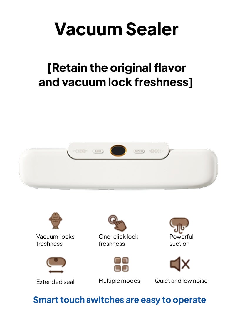 Portable Automatic Vacuum Sealer Machine - Ultra-Strong Suction, 300mm Seal, External Vacuum Function, Compact & Stylish for Home & Commercial Use
