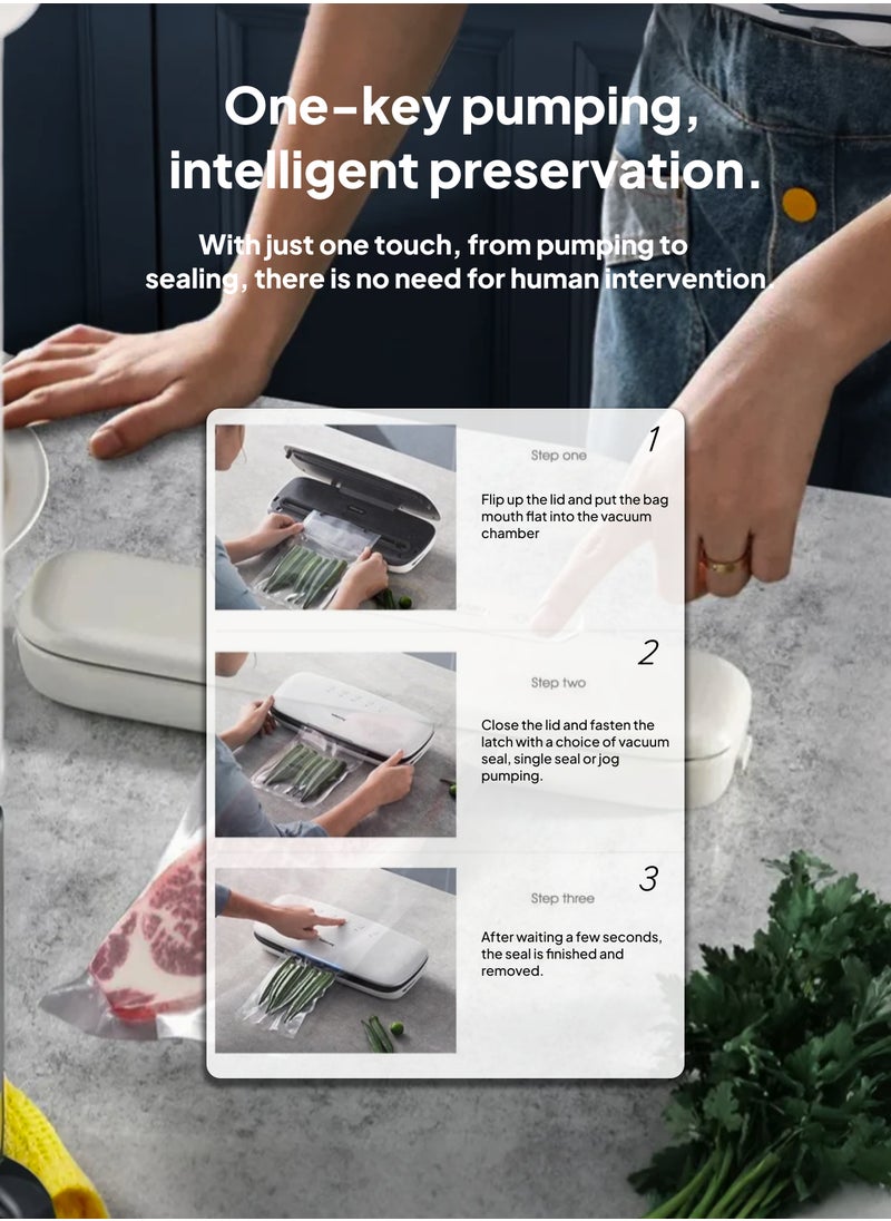 Portable Automatic Vacuum Sealer Machine - Ultra-Strong Suction, 300mm Seal, External Vacuum Function, Compact & Stylish for Home & Commercial Use