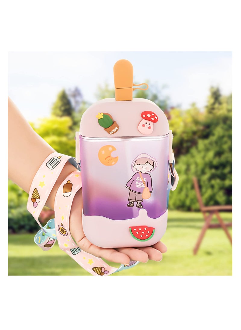 Adroable Ice Cream Popsicle Drinking Cups with BPA-Free Straws 3D Stickers Adjustable Strap for Kids and Adults Suitable for Sports Outdoors