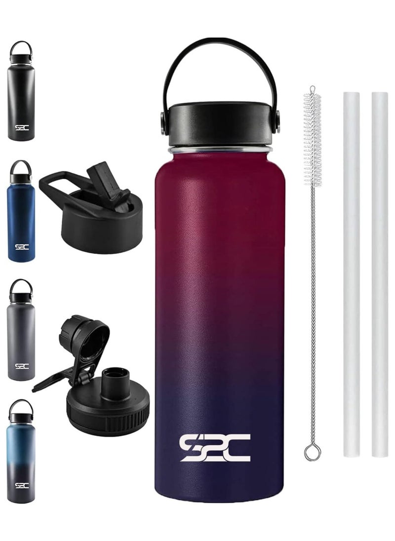 40Oz Insulated Water Bottle Double Wall 18/8 Stainless Steel Water Bottle With Straw Water Bottle For Sports Water Bottle Thermos Flask Hot Water Bottles For Gym Bottle (Dark Rainbow)