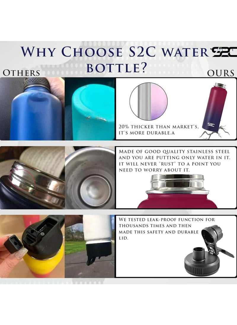 40Oz Insulated Water Bottle Double Wall 18/8 Stainless Steel Water Bottle With Straw Water Bottle For Sports Water Bottle Thermos Flask Hot Water Bottles For Gym Bottle (Dark Rainbow)