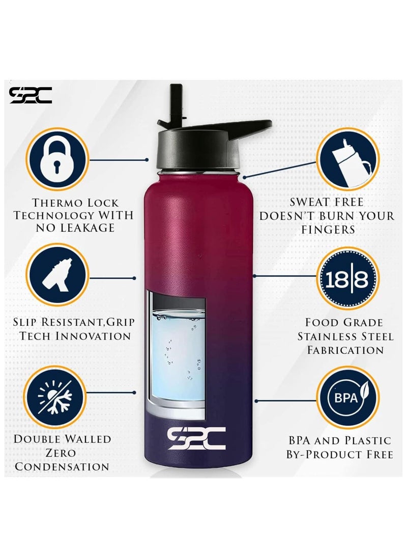 40Oz Insulated Water Bottle Double Wall 18/8 Stainless Steel Water Bottle With Straw Water Bottle For Sports Water Bottle Thermos Flask Hot Water Bottles For Gym Bottle (Dark Rainbow)