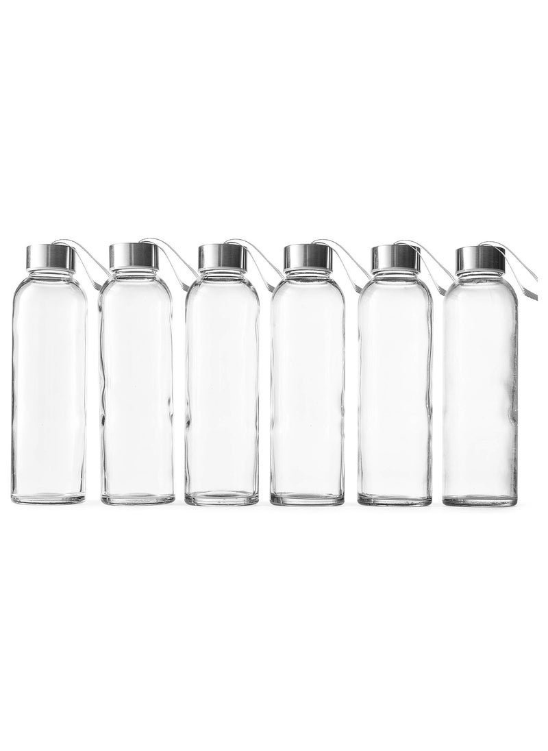 Pack of 6 18 Oz Glass Water Bottles Juice Bottles with Stainless Steel Leak Proof Lids