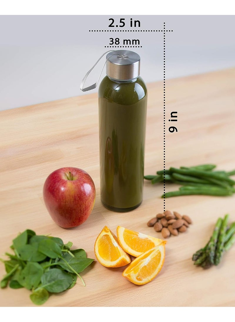 Pack of 6 18 Oz Glass Water Bottles Juice Bottles with Stainless Steel Leak Proof Lids