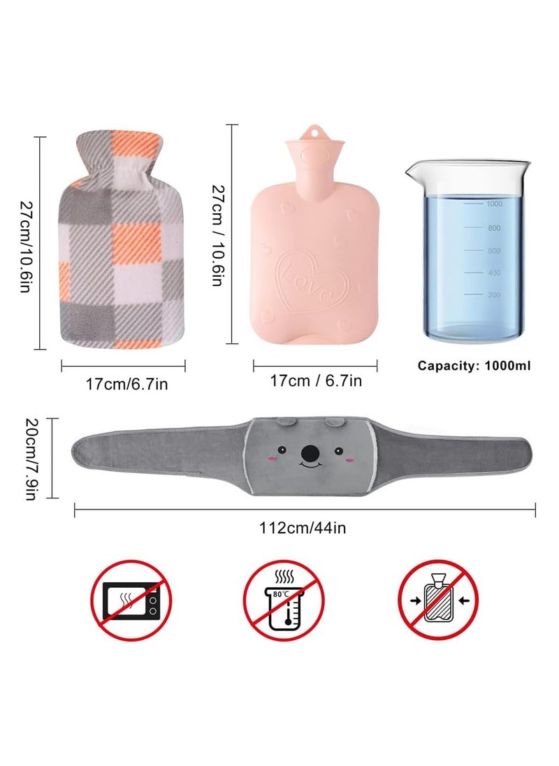 Hot Water Bottle with Waist Cover, Rubber Warm Water Bag with Soft Waist Cover, Hot Water Bottle Belt for Neck, Shoulder, Legs, Back, Waist Warm and Menstrual Cramps