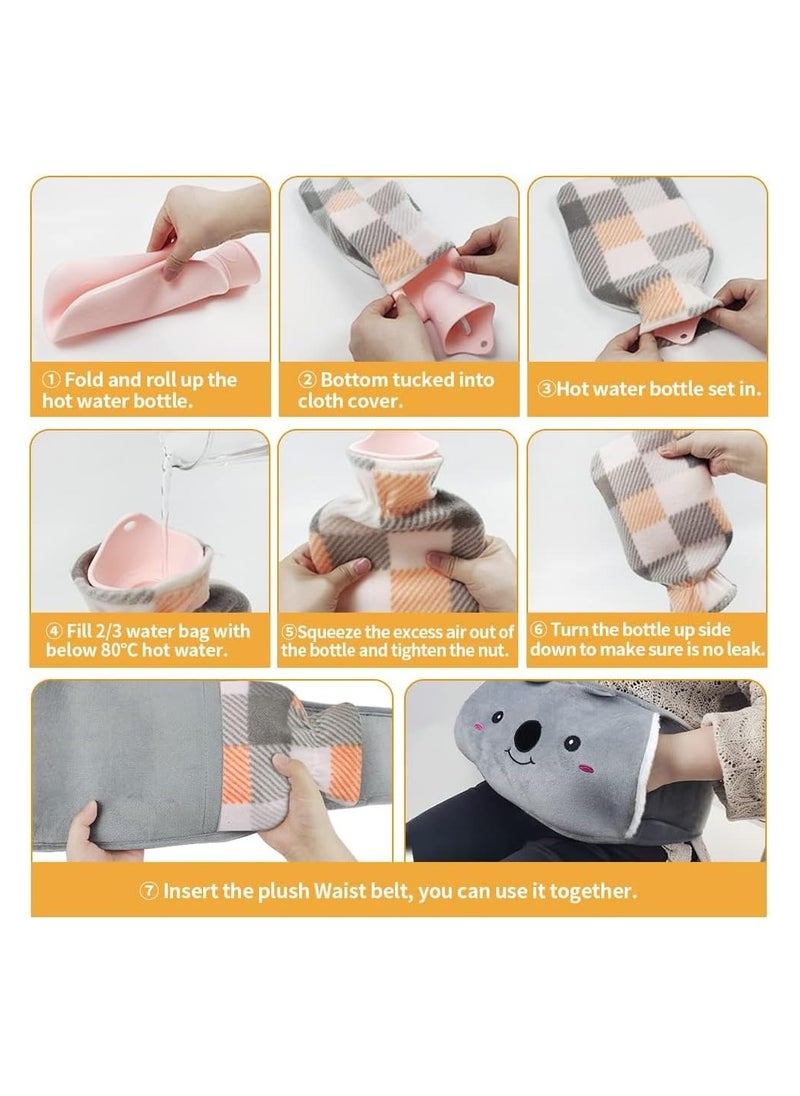 Hot Water Bottle with Waist Cover, Rubber Warm Water Bag with Soft Waist Cover, Hot Water Bottle Belt for Neck, Shoulder, Legs, Back, Waist Warm and Menstrual Cramps