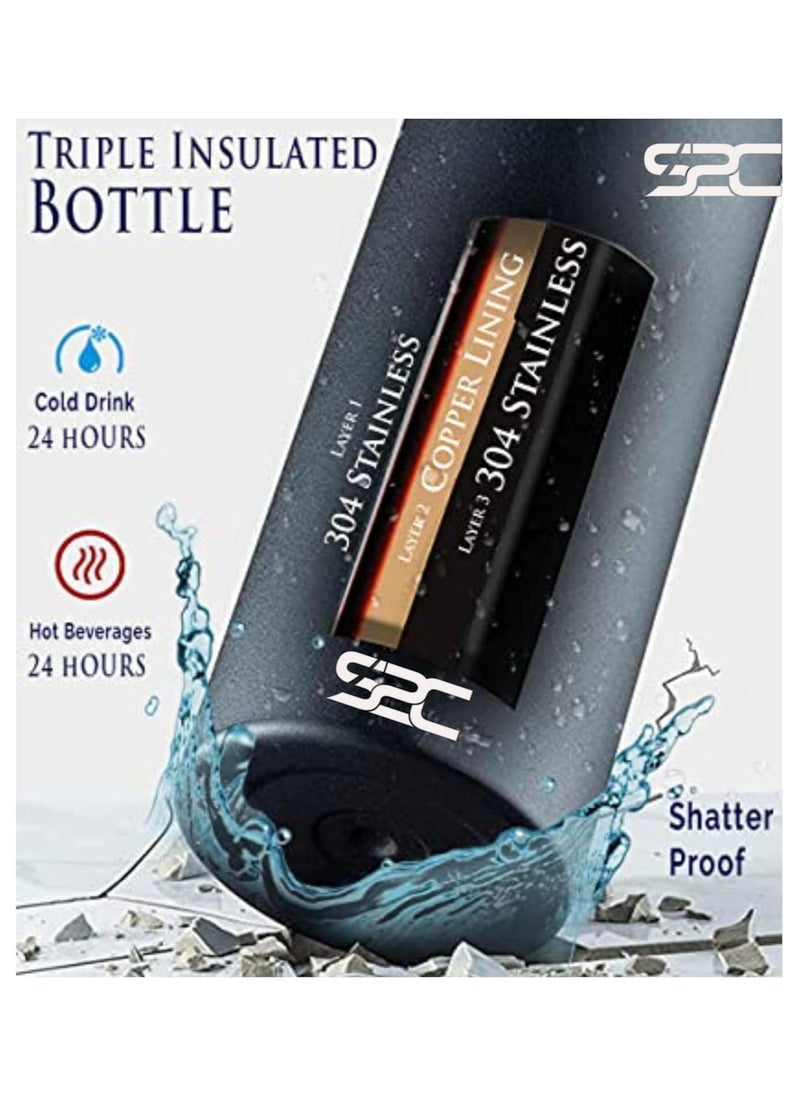 40Oz Insulated Water Bottle Double Wall 18/8 Stainless Steel Water Bottle With Straw Water Bottle For Sports Water Bottle Thermos Flask Hot Water Bottles For Gym Bottle (Black)