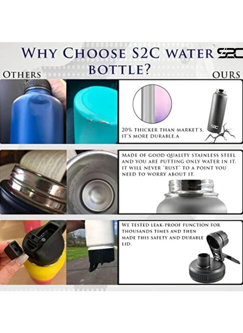 40Oz Insulated Water Bottle Double Wall 18/8 Stainless Steel Water Bottle With Straw Water Bottle For Sports Water Bottle Thermos Flask Hot Water Bottles For Gym Bottle (Black)