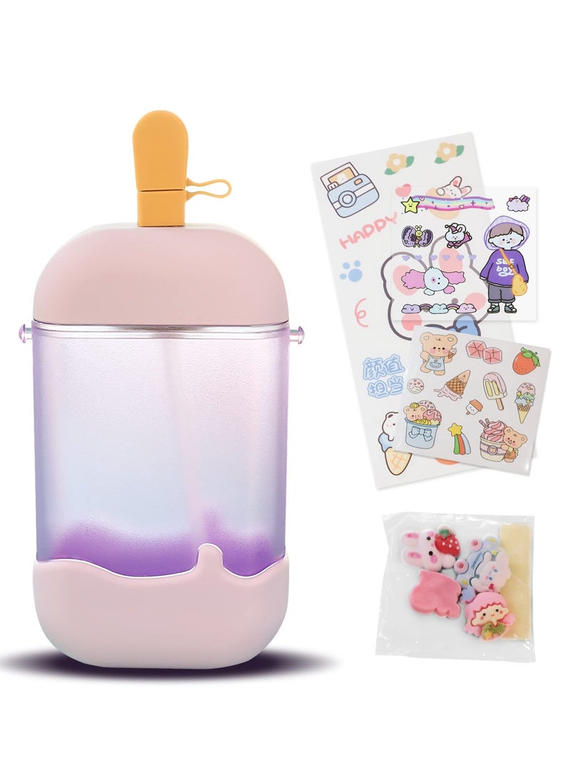 Adorable 3D Ice Cream Popsicle Cups & Juice Drinking Bottles with BPA-Free Straws, Adjustable Shoulder Strap for Kids & Adults, Suitable for Sports & Outdoor Activities