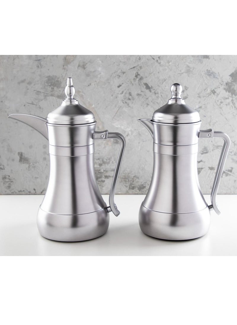 Raghad Thermos Set 2 Pieces for Tea and Coffee with Elegant Design, Full Matte Silver