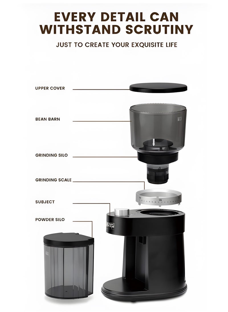 Adjustable Coffee Grinder Electric, V60 Coffee Tools, Super Silent Electric Coffee Bean Grinder Adjustment and Multi-Functional Stainless Steel for Spices, Herbs, and Nuts Grinding
