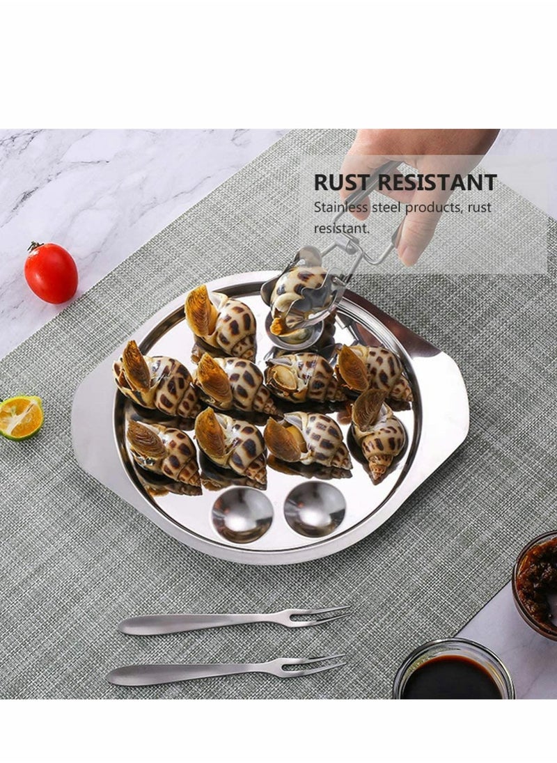 Escargot Dining Set, Stainless Steel Escargot Tableware Metal Snail Tong 12 Compartment Holes Snail Plate Tong Escargot Fork Escargot Plate for Home BBQ Restaurant, 2 Set