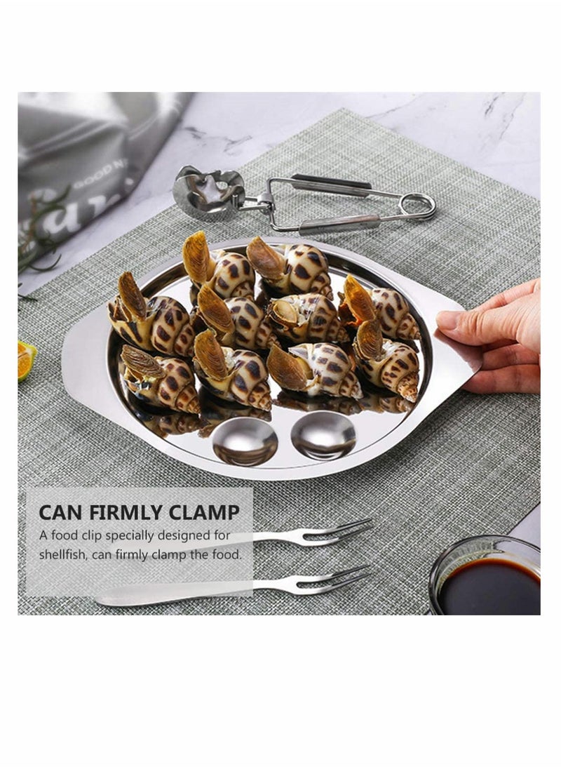 Escargot Dining Set, Stainless Steel Escargot Tableware Metal Snail Tong 12 Compartment Holes Snail Plate Tong Escargot Fork Escargot Plate for Home BBQ Restaurant, 2 Set