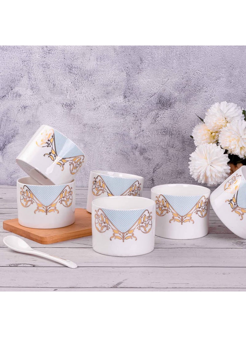 Deco Pride ICE Cream Ceramic Serving Set 6 Bowls and Spoons Set 12 Pcs Pack 210G