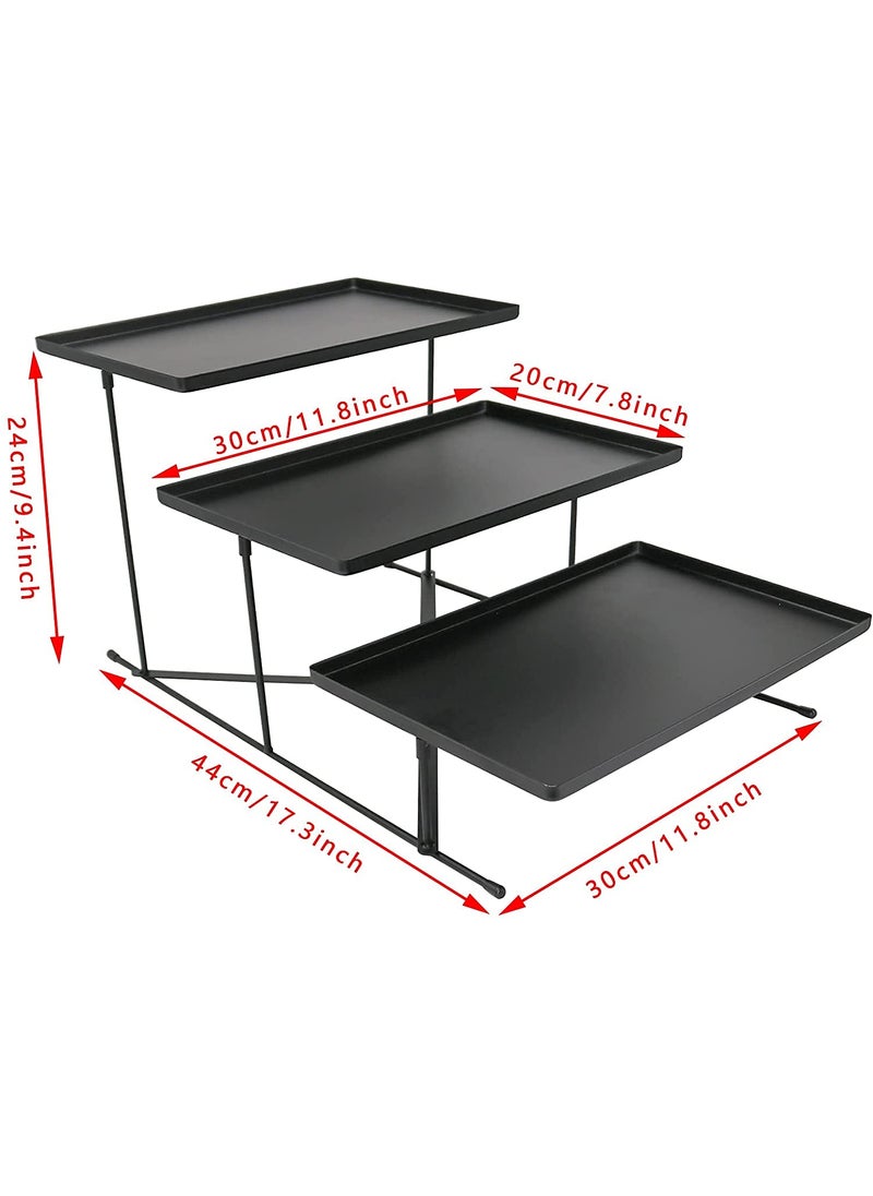 INDIAN DECOR 29890 Metal Rectangular Food Snack Dessert Serving Plate Rack 3 Tier Cupcake Tray Set with Metal Stand Black