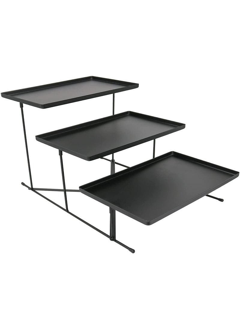 INDIAN DECOR 29890 Metal Rectangular Food Snack Dessert Serving Plate Rack 3 Tier Cupcake Tray Set with Metal Stand Black