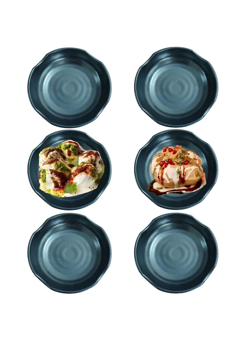 Aries Acryware Melamine Dahi Bhalla Chat Plate Snack Plate and Appetizer Plate Used at Parties and for Daily use Serving Plates Matt Black 5 Inch Pack of 6