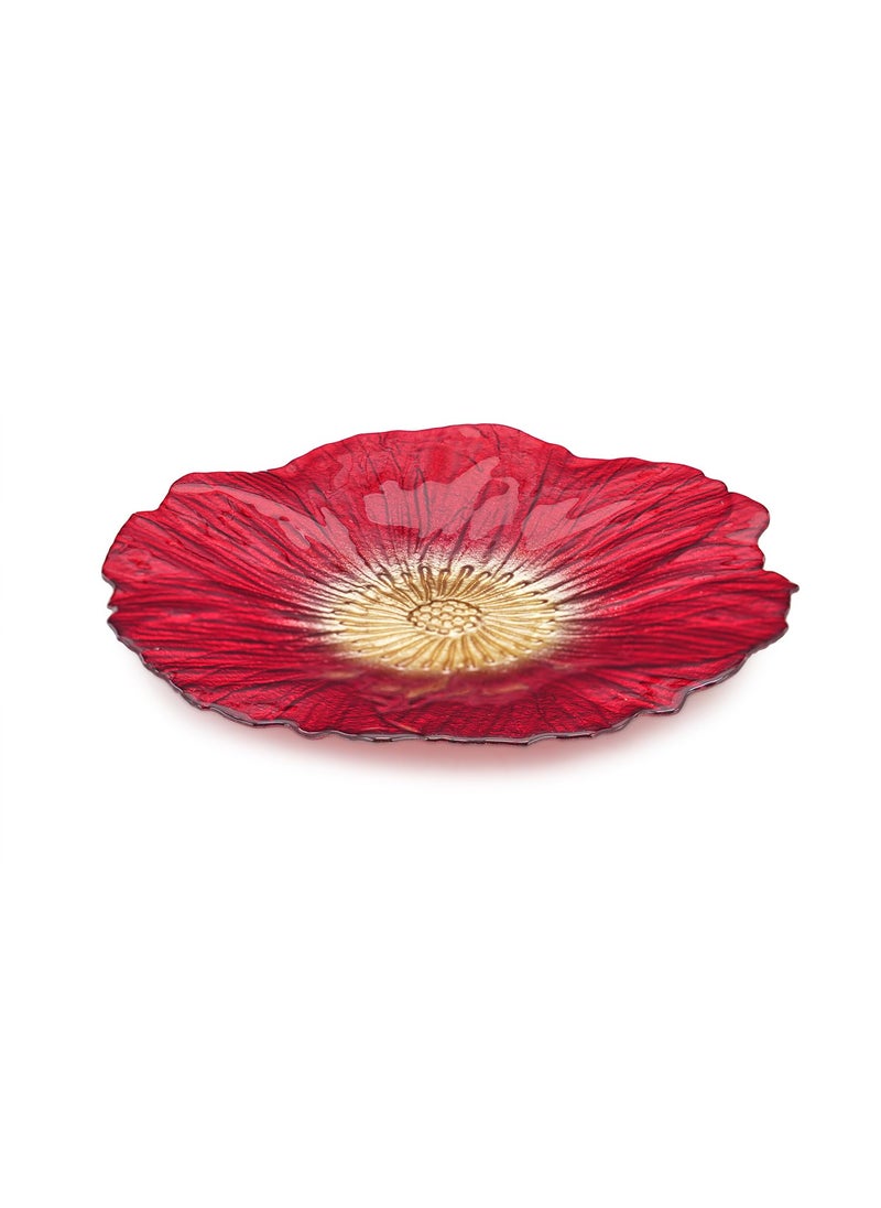 PURE HOME LIVING Set of 2 Red Floral Shaped Glass Dessert Plates