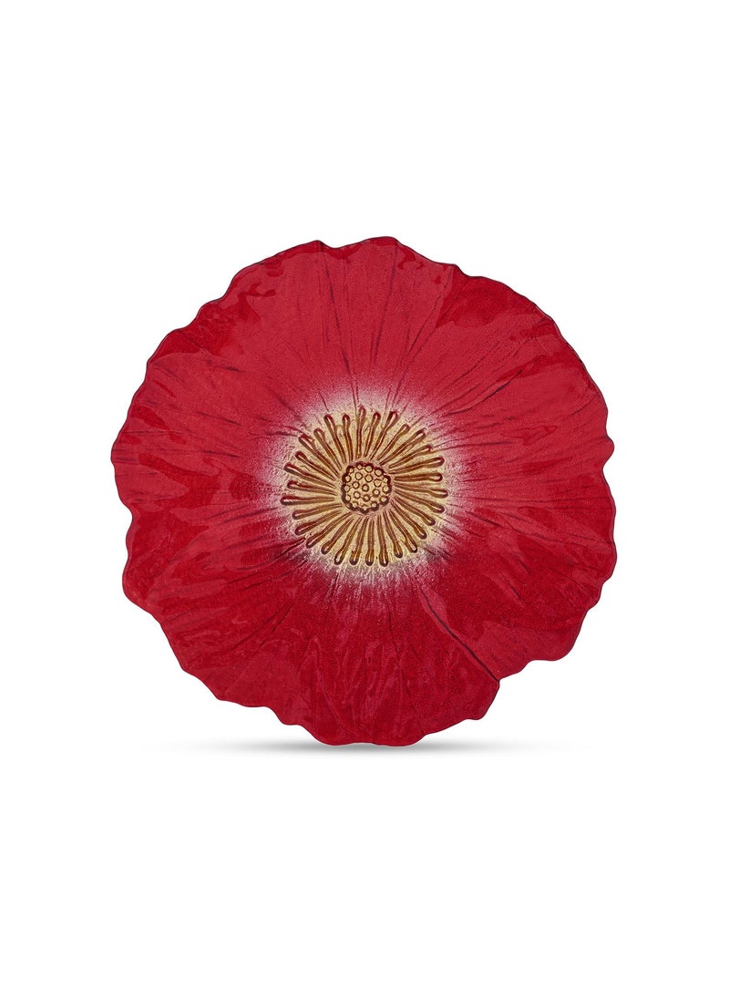 PURE HOME LIVING Set of 2 Red Floral Shaped Glass Dessert Plates