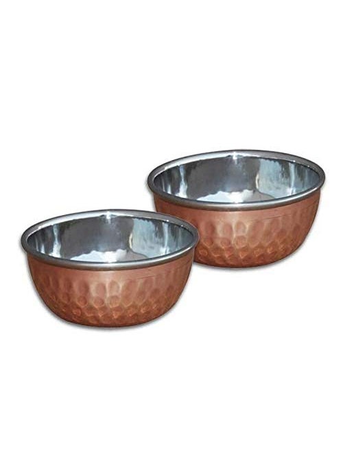2 Pcs Indian Pure Copper Hammared Dish Serving Bowl Dessert Katori Serveware