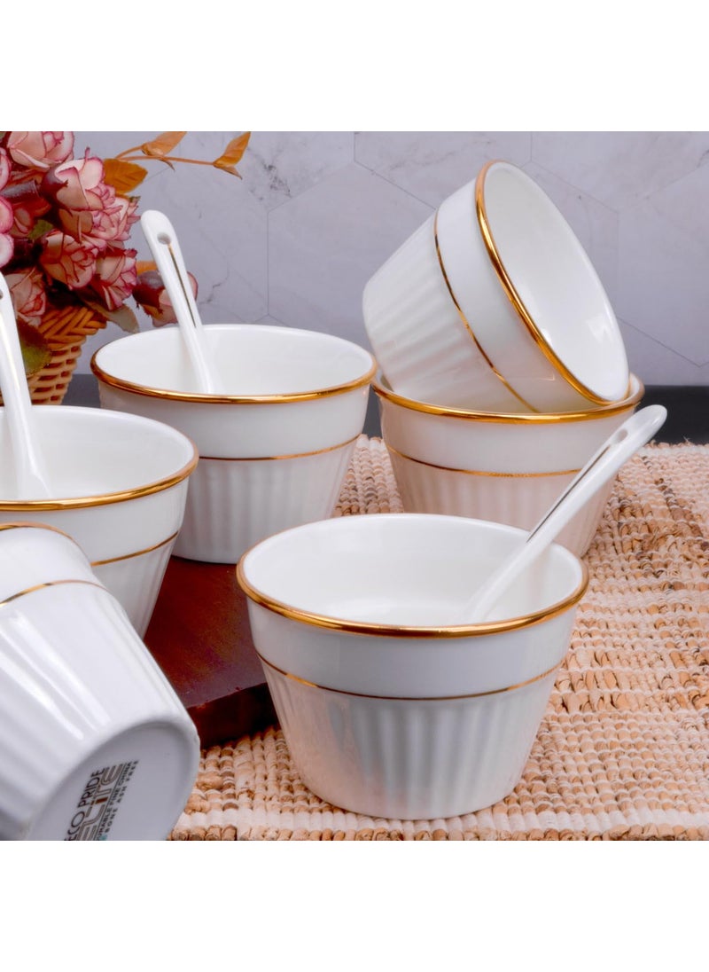 Deco Pride Ceramic ICE Cream Serving Set 6 Bowls and Spoons Set