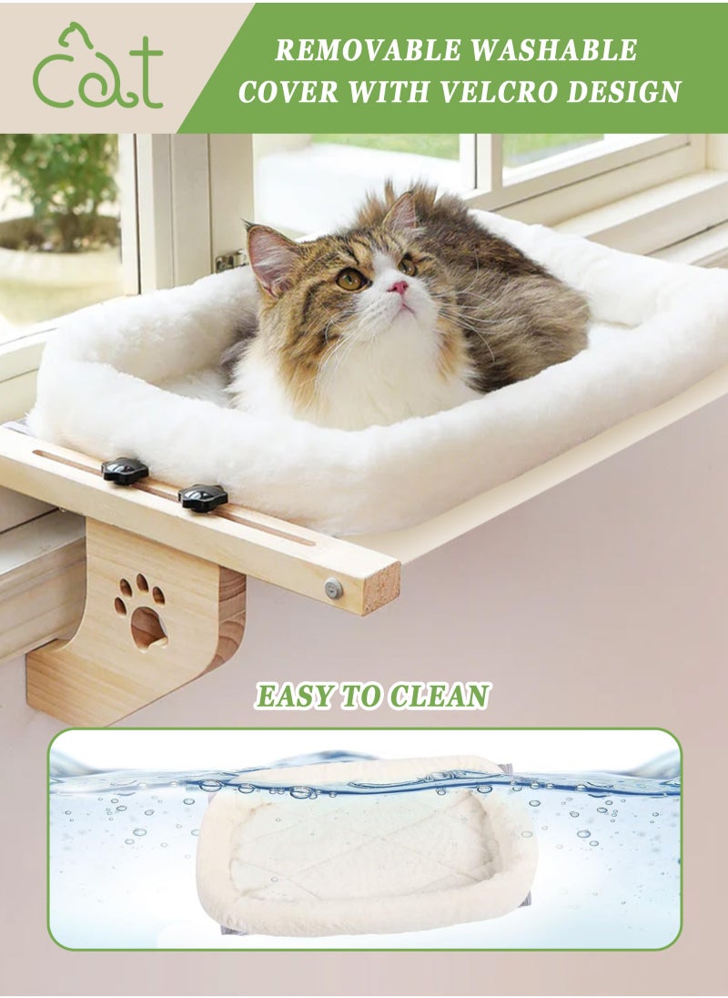 Cat Sill Window Perch Sturdy Hammock Window Seat with Cushion Bed Cover, Wood & Metal Frame for Large Cats, Easy to Adjust Cat Bed for Windowsill, Bedside, Drawer and Cabinet