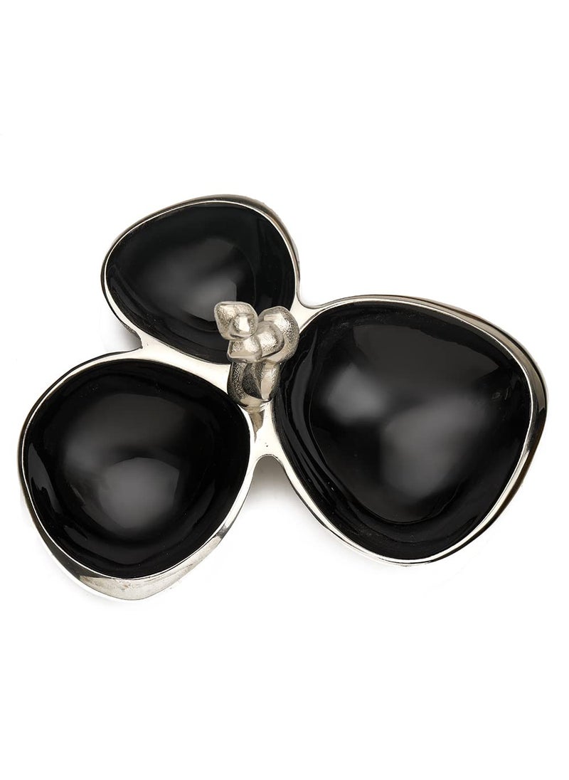 Decor de Maison Handcrafted Stones Servingware Jet Black enamle Triple Bowl Platter Colours Available Silver Gold Set of 3 for Snacks Food Dry Fruits 11 inch Length