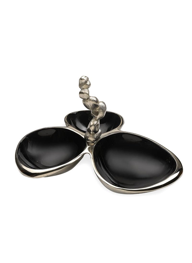 Decor de Maison Handcrafted Stones Servingware Jet Black enamle Triple Bowl Platter Colours Available Silver Gold Set of 3 for Snacks Food Dry Fruits 11 inch Length