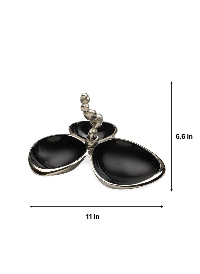 Decor de Maison Handcrafted Stones Servingware Jet Black enamle Triple Bowl Platter Colours Available Silver Gold Set of 3 for Snacks Food Dry Fruits 11 inch Length