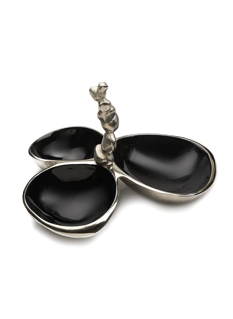 Decor de Maison Handcrafted Stones Servingware Jet Black enamle Triple Bowl Platter Colours Available Silver Gold Set of 3 for Snacks Food Dry Fruits 11 inch Length