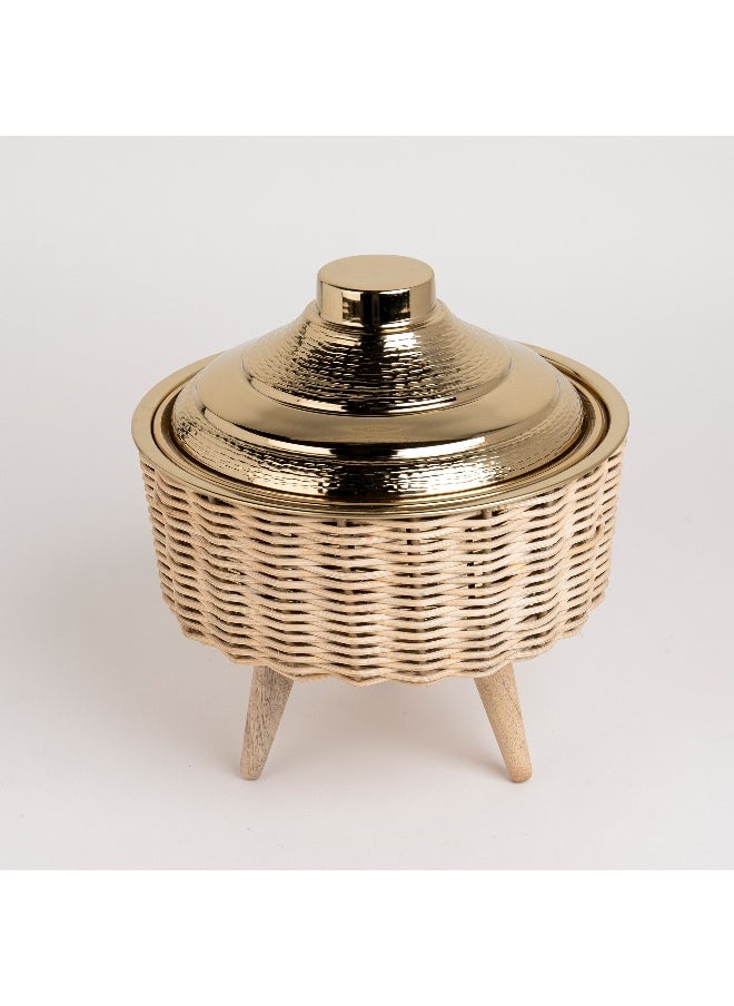 Bamboo Food Pot 2Ltr With Wood Stand Gold Lid